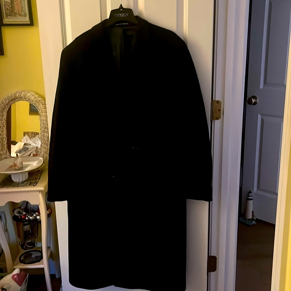 Marc Jeffries Black Wool Double Breasted Overcoat. Size 44XL